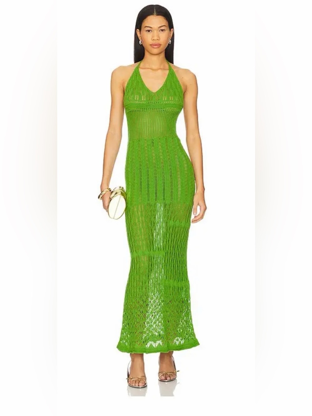ALOHAS Lime Green Crochet Backless Halter Maxi Dress